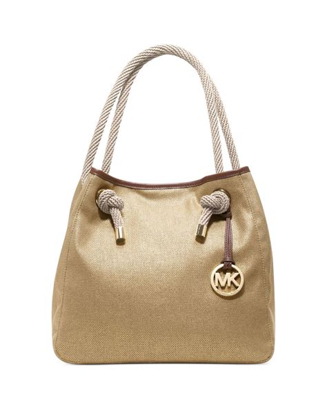 michael kors marina medium grab bag|Michael Kors Marina Medium Grab Bag beige Gold metallic canvas.